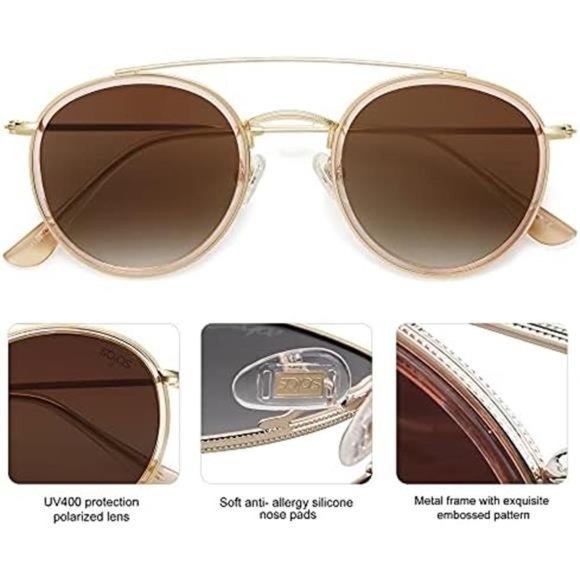 Women\'s Retro Round Double Bridge Polarized Sunglasses Circular UV400 main image 4